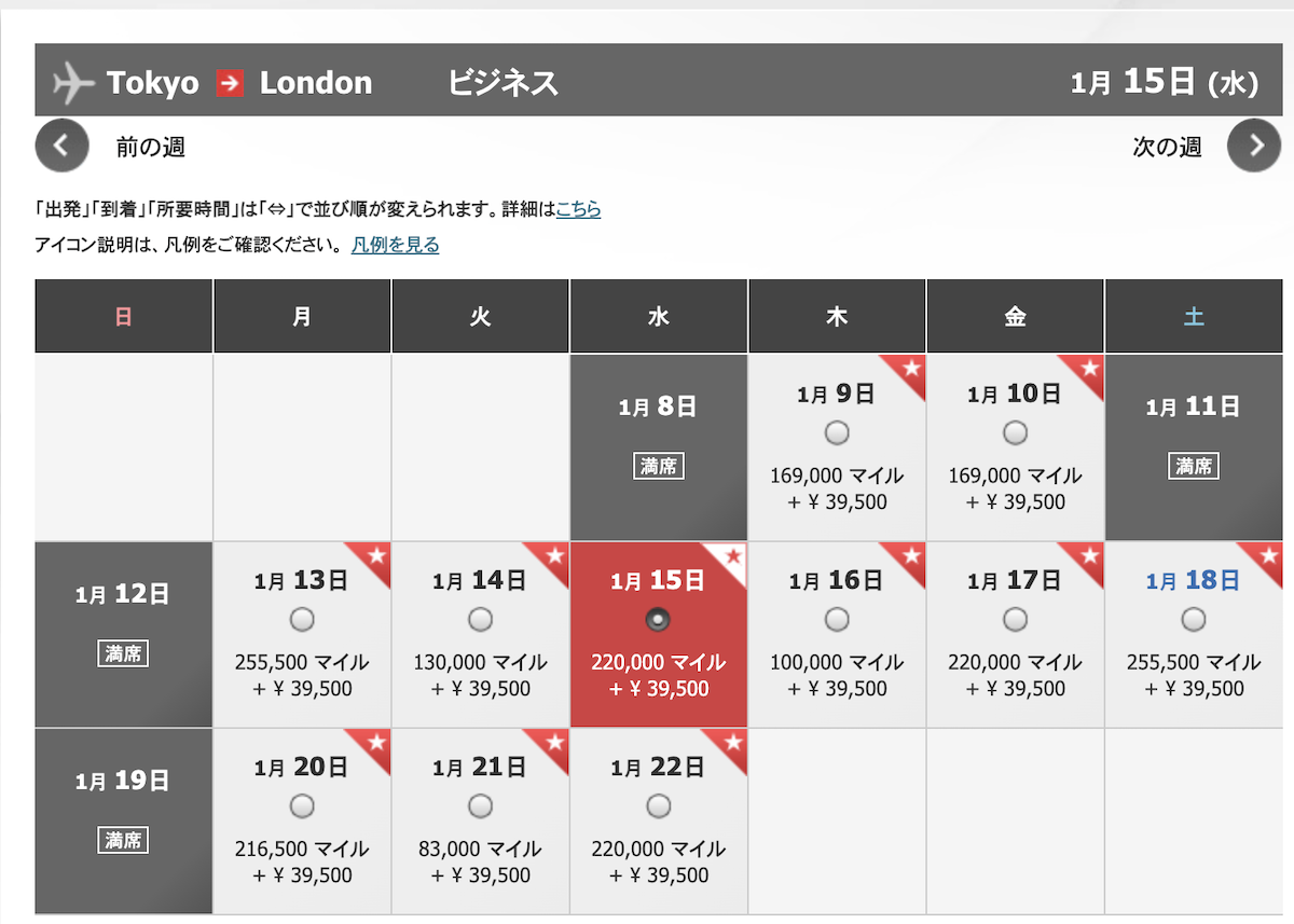 羽田→ロンドン必要マイル