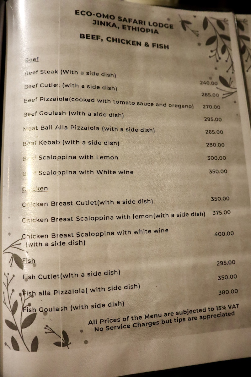 ビーフ、チキン、魚メニュー