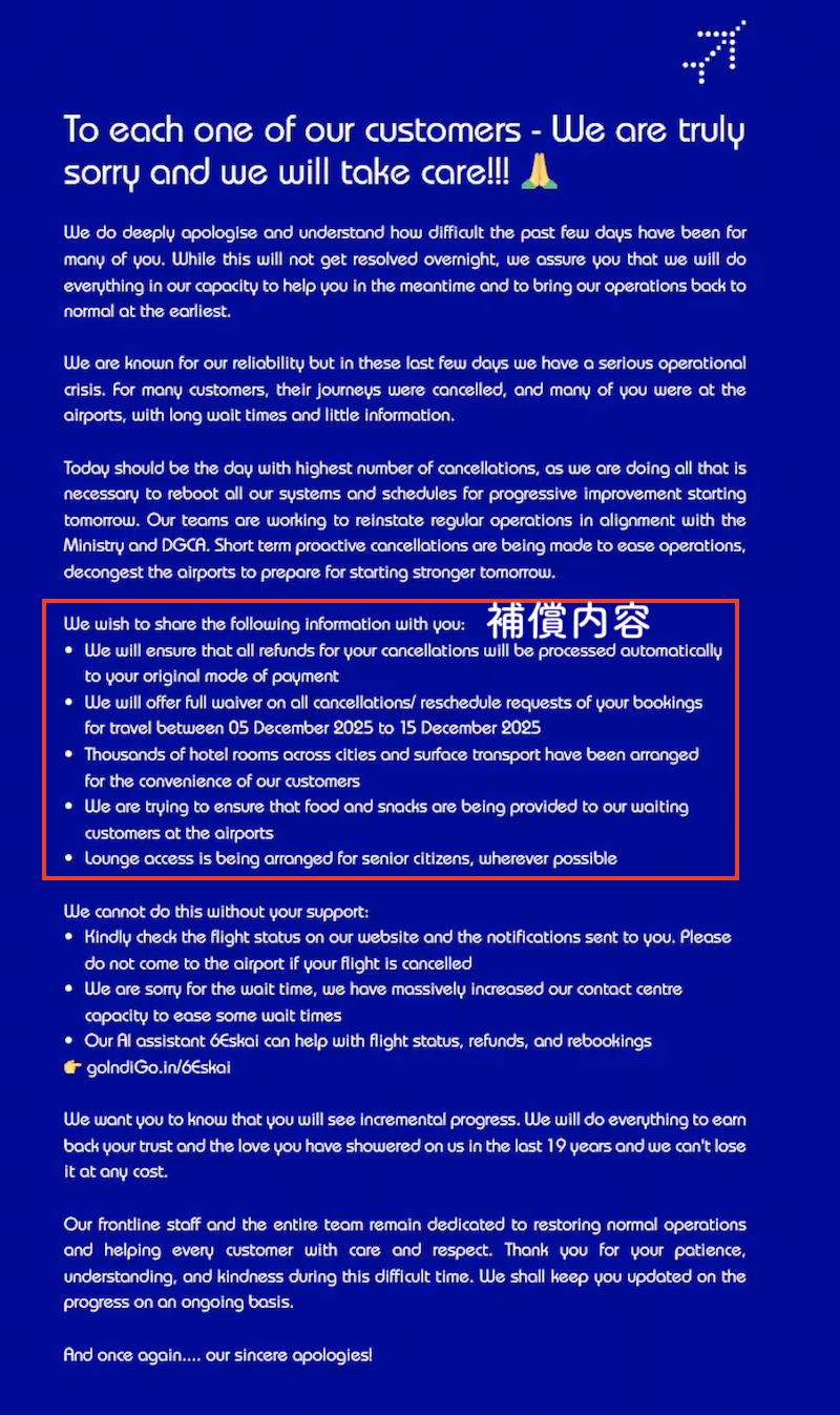 6E Mess 1 インディゴの補償内容